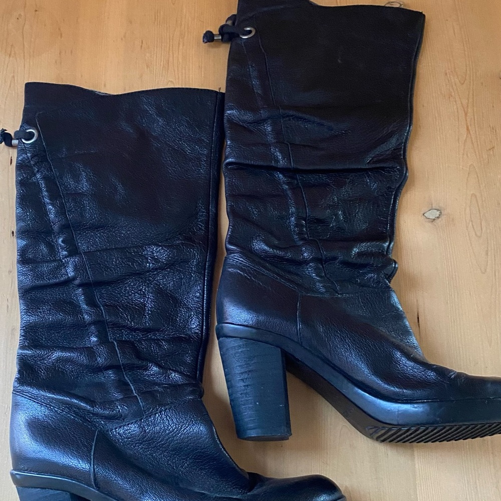 Nine West Black Leather Knee-High Boots